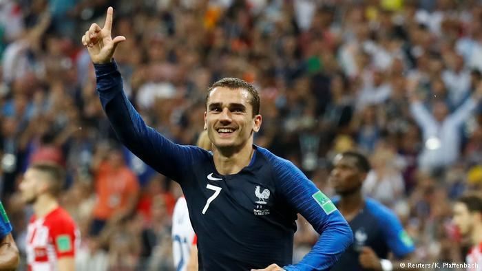 Antoine Griezmann scores at 38 mins. Image: REUTERS/K. Pfaffenbach